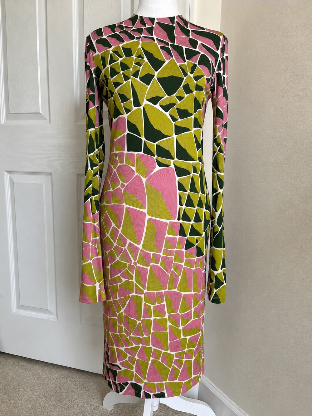 Vintage Emilio Pucci Pink Green White Long Sleeve Open Back Midi Dress 42 6 S - Picture 2 of 9